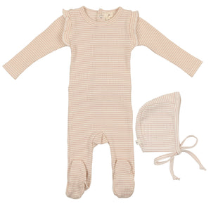 Lil Legs Pink Stripe Ribbed Stretchie and Bonnet