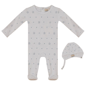 Lux White Baby Dot Stars Printed Stretchie and Bonnet