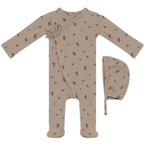 Lux Oatmeal Baby Floral Printed Stretchie and Beanie- Boys