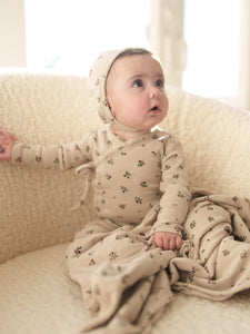 Lux Oatmeal Baby Floral Printed Stretchie and Beanie- Girls