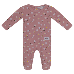 Mocha Pink Sunflower With White Scallop Stitch Ribbed Stretchie