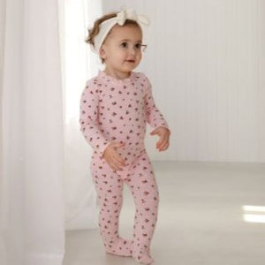 Fragile Pink Floral Ruffle Stretchie and Beanie