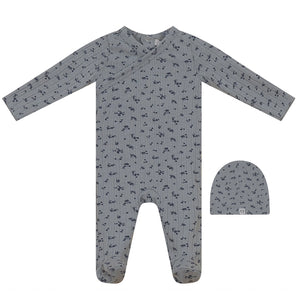 So Loved Grey Floral Wide Ribbed Stretchie and Beanie