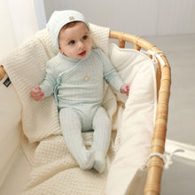 Load image into Gallery viewer, Fragile Blue Pointelle Wrap Stretchie and Beanie
