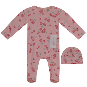 Lux Pink Cherry Printed Stretchie and Beanie