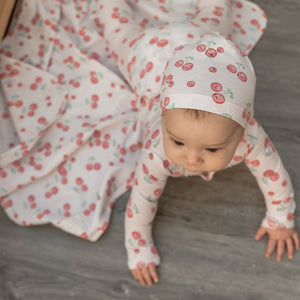 Lux White Cherry Printed Stretchie and Beanie
