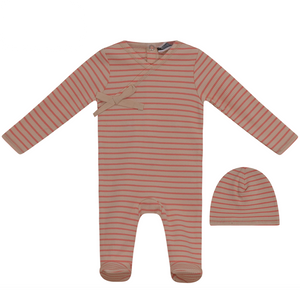 Whipped Cocoa Peach Striped Ribbed Stretchie and Beanie