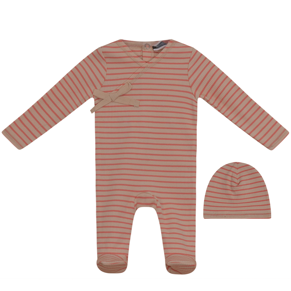 Whipped Cocoa Peach Striped Ribbed Stretchie and Beanie