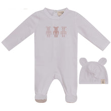 Load image into Gallery viewer, Bebe Bella White/Pink Baby Bear Printed Stretchie and Beanie
