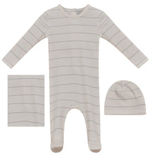 Load image into Gallery viewer, Lux White/Silver Stripe Layette Set
