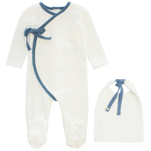 Kipp Baby Blue Ribbed Velour Wrap Stretchie and Hat