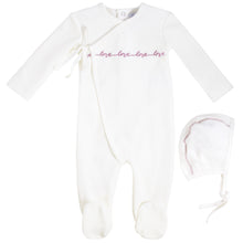 Load image into Gallery viewer, Kipp Baby Pink Rib Velour Love Stretchie and Bonnet
