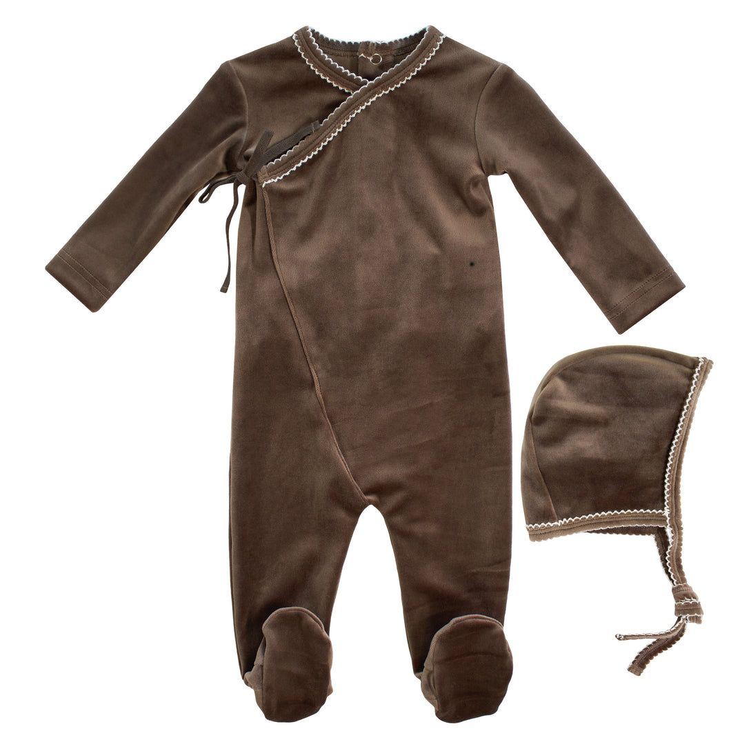 Kipp Baby Cocoa Velour Scallop Stretchie and Bonnet