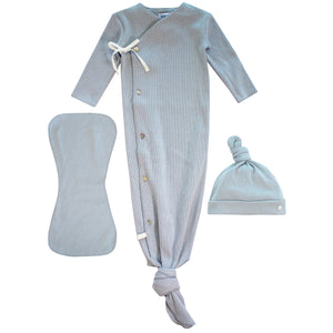 Kipp Baby Blue Waffle Knotted Gown Set