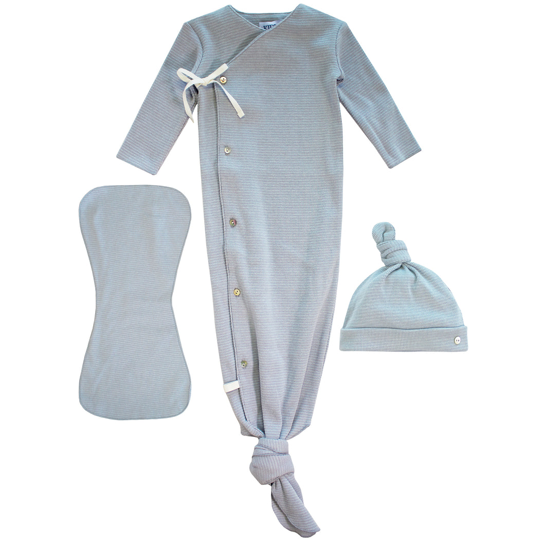Kipp Baby Blue Waffle Knotted Gown Set