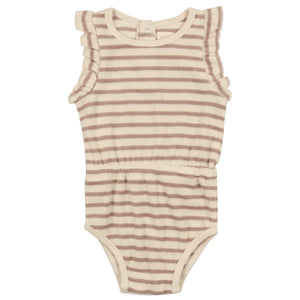 Analogie by Lil Legs Tan Stripe Girls Terry Ruffle Romper