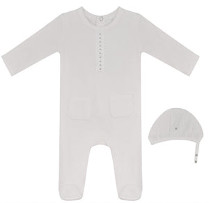 So Loved Off White Velour Stretchie and Bonnet