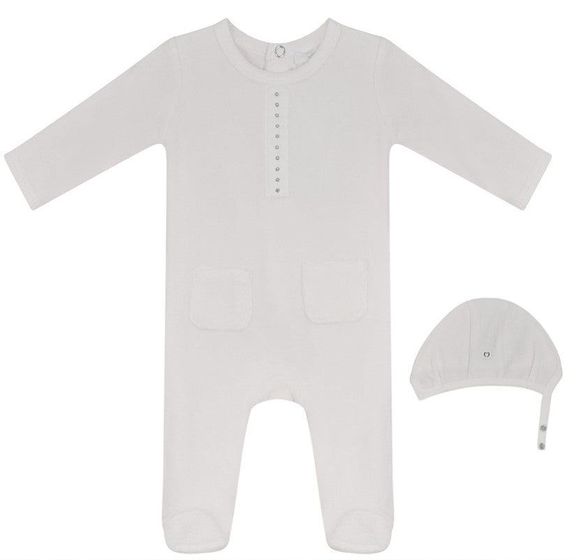 So Loved Off White Velour Stretchie and Bonnet