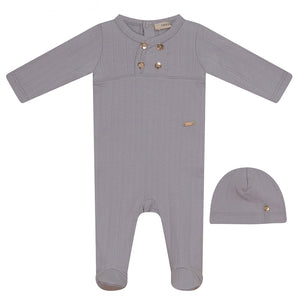 Fragile Fog Gold Button Stretchie and Beanie