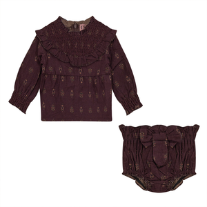 Clo Burgundy Embroidery Yoke Neckline Baby Girl Set