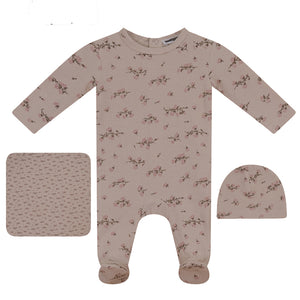Whipped Cocoa Dark Almond Waffle Printed Girl Layette Set