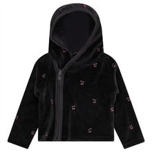 Load image into Gallery viewer, Lux Black Baby Quilted Jacket with Cherry Print
