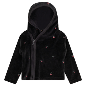 Lux Black Baby Quilted Jacket with Cherry Print