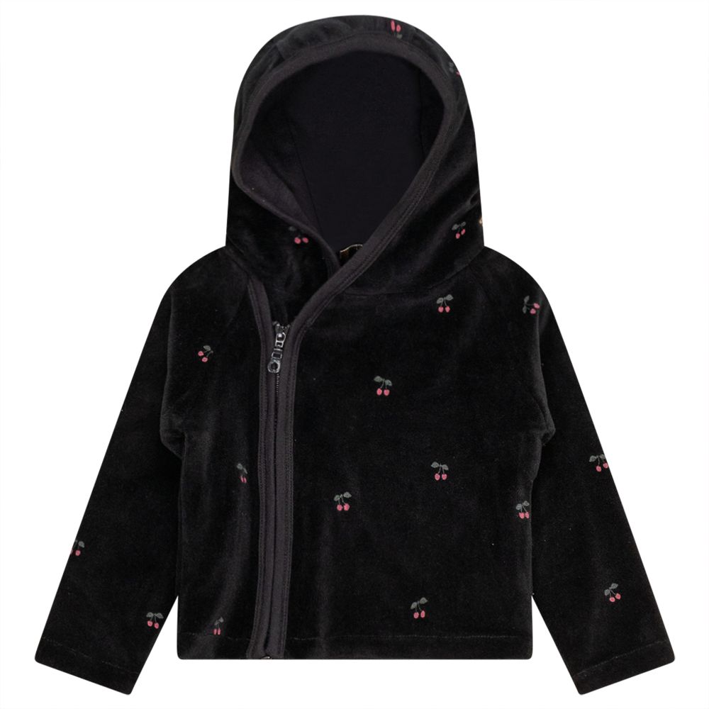 Lux Black Baby Quilted Jacket with Cherry Print