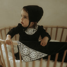 Load image into Gallery viewer, Bee &amp; Dee Black Eyelet Velour Collection Stretchie and Bonnet
