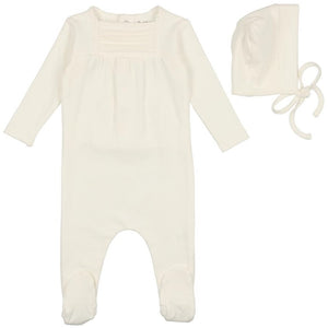 Mabel Bebe Pearl White Pleat Stretchie and Bonnet