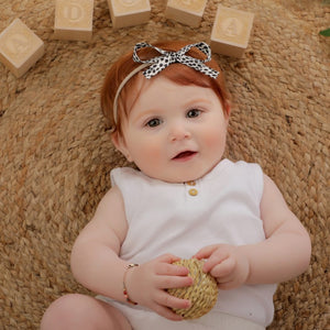 Adora Baby Mini Ribbon Bow Headband- Black Speckled