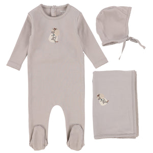 Bee & Dee Oatmeal Small Print Abstract Collection Layette Set