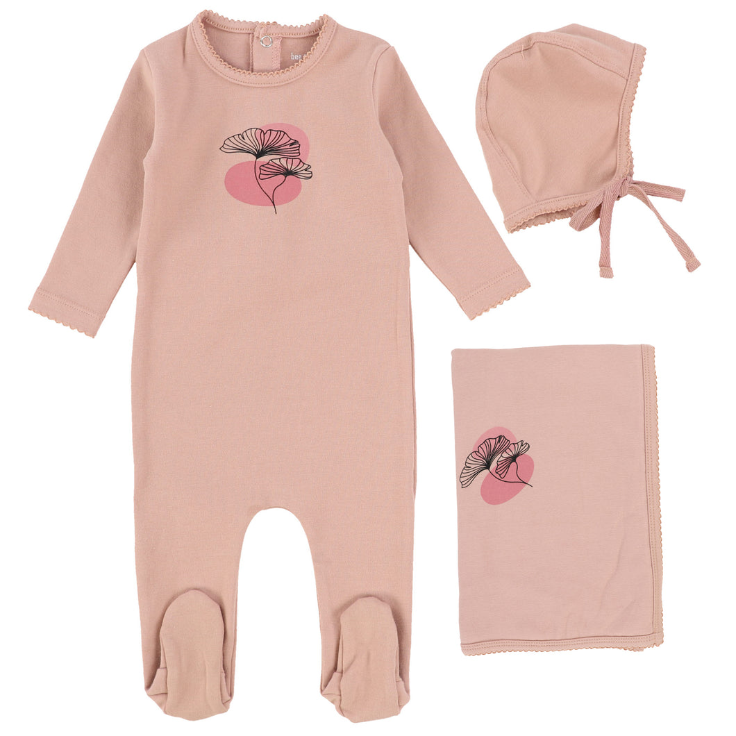 Bee & Dee Pale Mauve Small Print Abstract Collection Layette Set