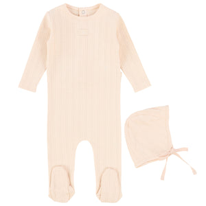 Bee & Dee Blush Dainty Pointelle Collection Stretchie with Bonnet