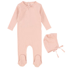 Load image into Gallery viewer, Bee &amp; Dee Pink Blush Small Pointelle Collection Stretchie with Bonnet
