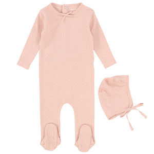 Bee & Dee Pink Blush Small Pointelle Collection Stretchie with Bonnet