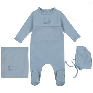 Bee & Dee Ashley Blue with Boat Center Print Collection Layette Set