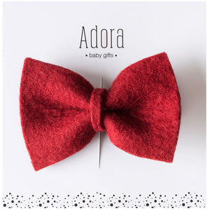 Adora Baby Wool Bow Clip- Crimson Red