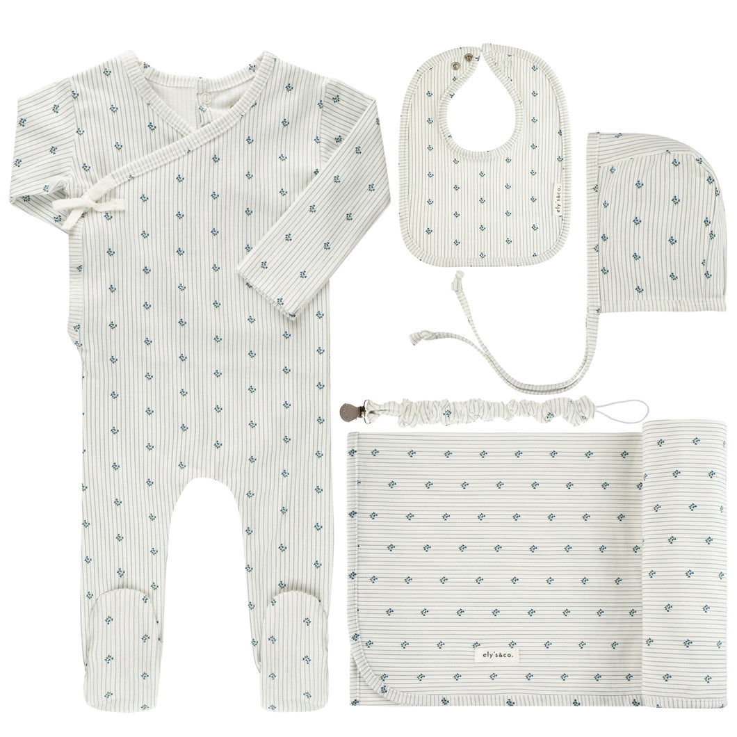Ely's and Co Jersey Cotton Blue Daisy Layette & Accessory Gift Box