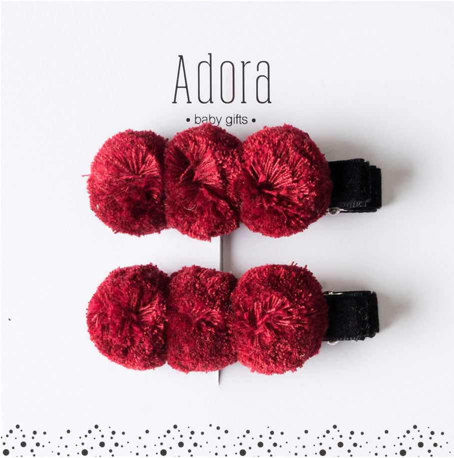 Adora Baby Pompom Clip Set- Deep Red