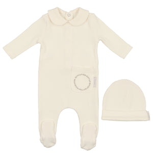 Bee & Dee Ivory French Script Collection Stretchie and Beanie