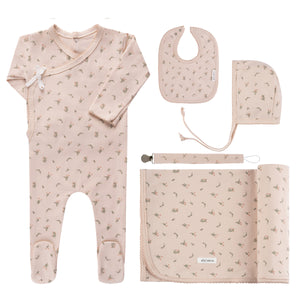 Ely's and Co Jersey Cotton Pink Printed Ginkgo Layette & Accessory Gift Box