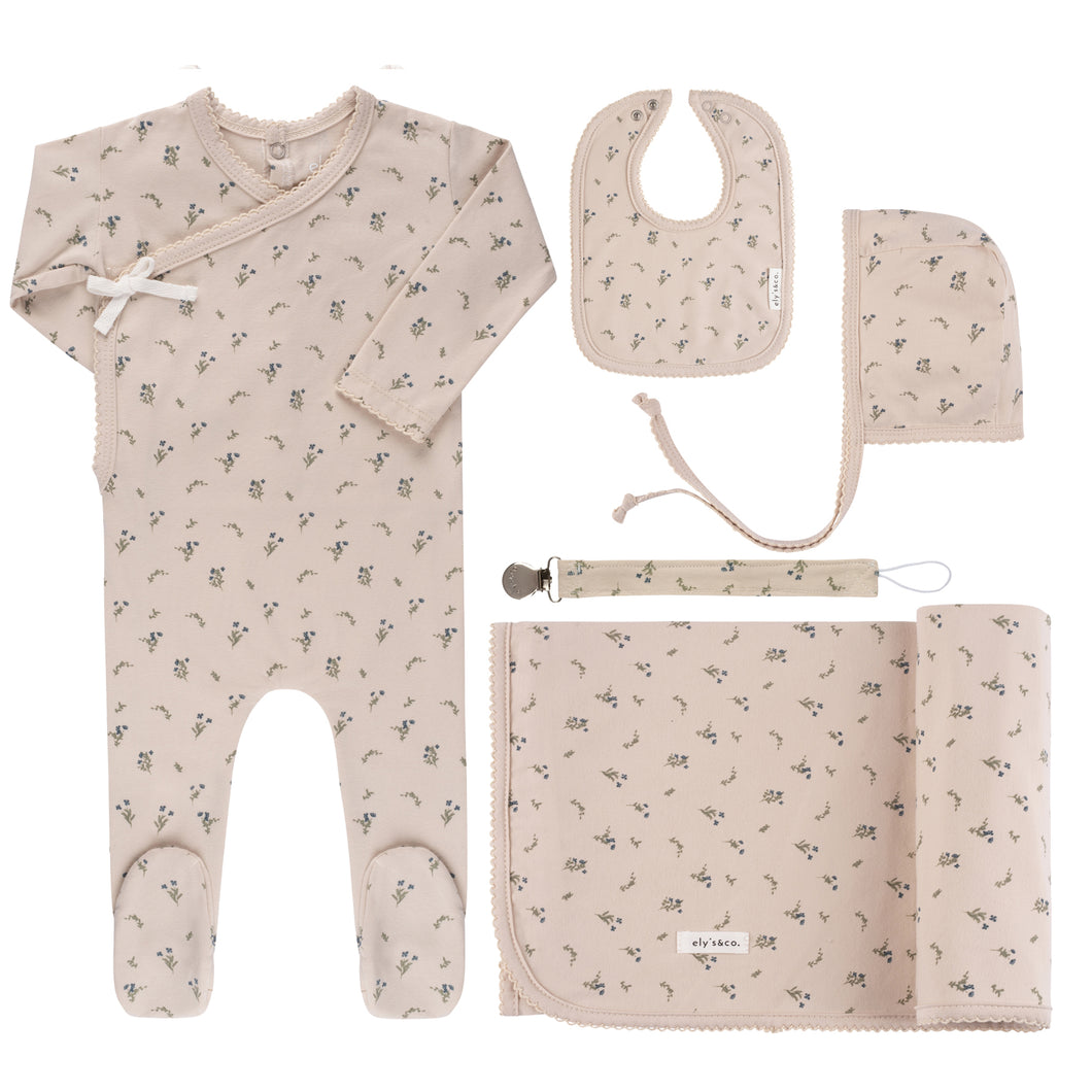 Ely's and Co Jersey Cotton Tan Printed Ginkgo Layette & Accessory Gift Box