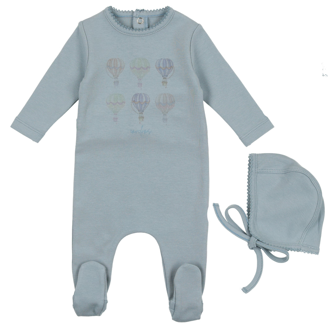 Bee & Dee Ocean Blue Hot Air Balloon Print Collection Stretchie and Beanie