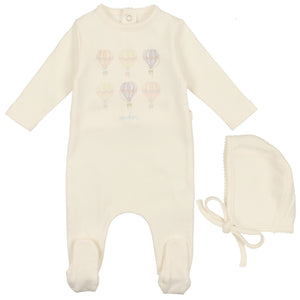 Bee & Dee Ivory Hot Air Balloon Print Collection Stretchie and Beanie
