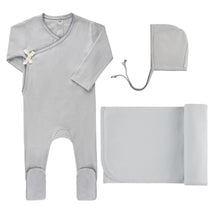 Load image into Gallery viewer, Ely&#39;s and Co Slate Solid Kimono Layette Set Gift Box
