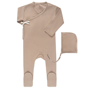 Ely's and Co Taupe Solid Kimono Stretchie and Bonnet