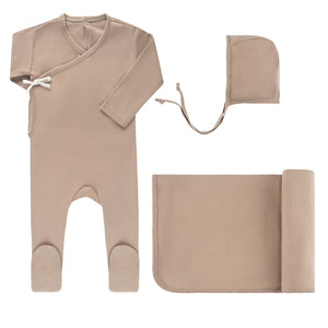 Ely's and Co Taupe Solid Kimono Layette Set Gift Box