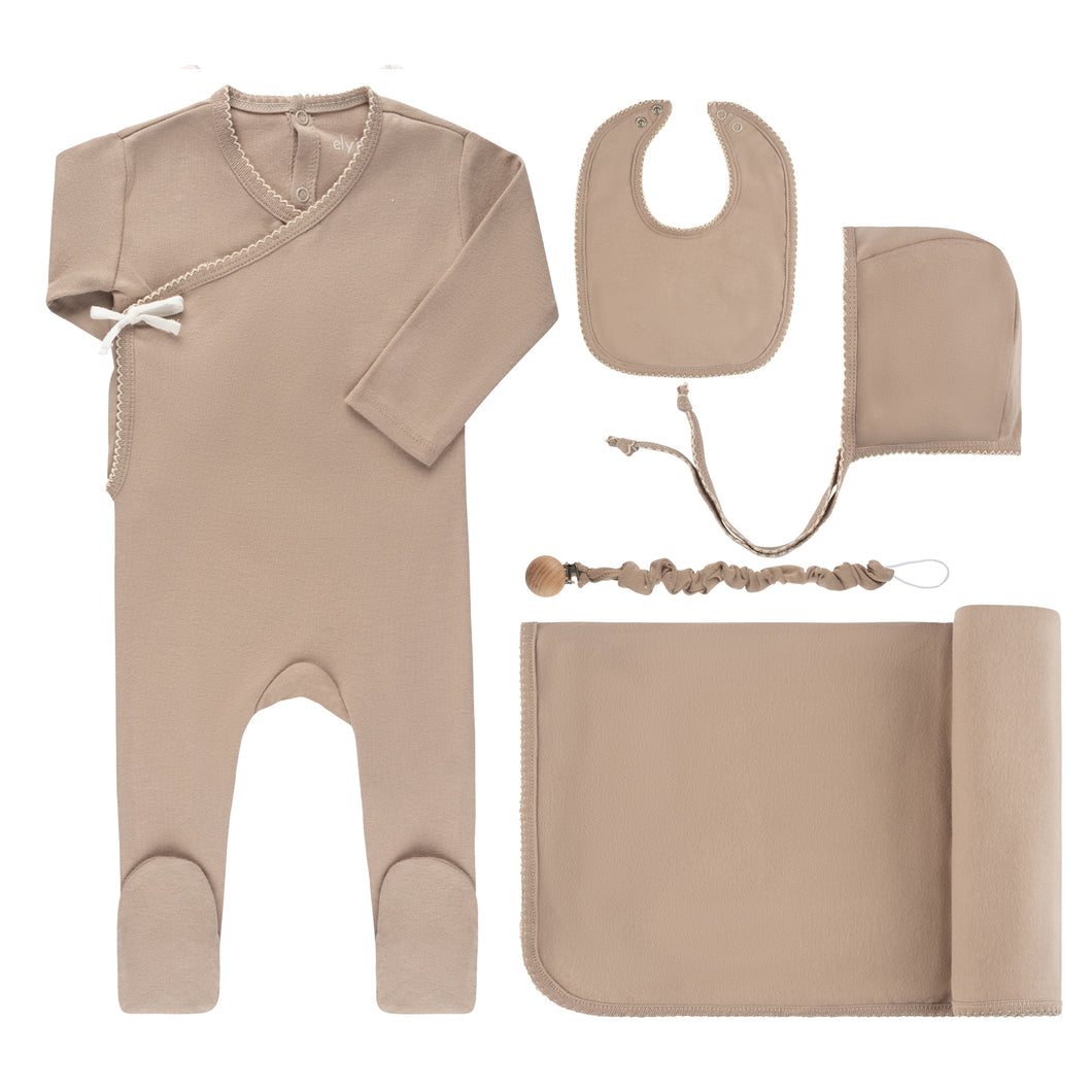 Ely's and Co Taupe Solid Kimono Layette & Accessory Gift Box