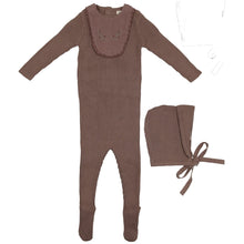 Load image into Gallery viewer, Bee &amp; Dee Coffee Knit Embroidered Bib Collection Stretchie with Bonnet
